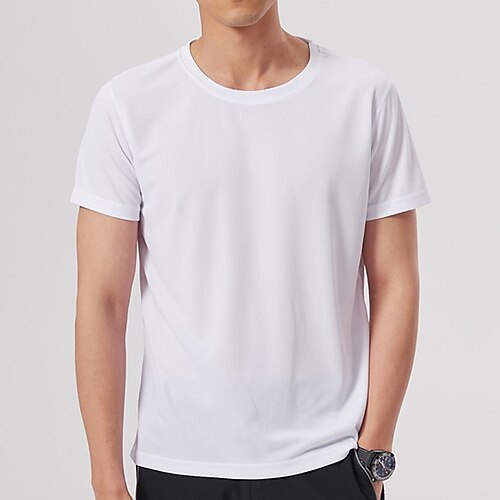 

Men's T shirt Hiking Tee shirt Short Sleeve Crew Neck Tee Tshirt Top Outdoor Quick Dry Lightweight Breathable Soft Summer Polyester Solid Color fluorescent yellow White Red Fishing Climbing Running