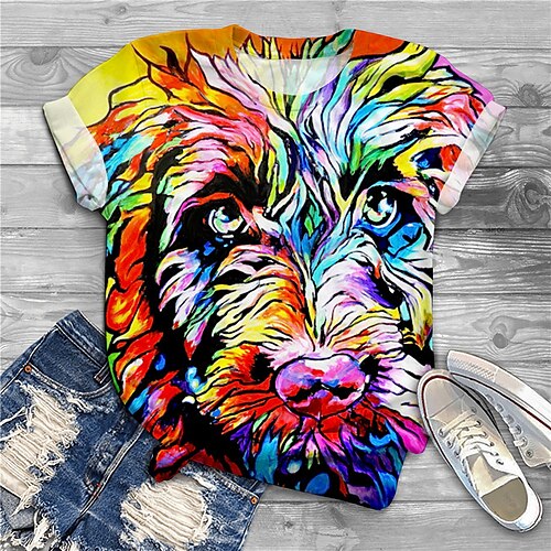 

Women's Plus Size Tops T shirt Tee Dog Graphic Print Short Sleeve Round Neck Valentine's Day Boho Daily Cotton Spandex Jersey Spring Summer / Regular Fit