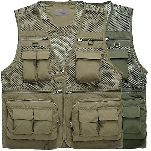 

Women's Men's Fishing Vest Hiking Vest Jacket Coat Top Outdoor Quick Dry Lightweight Breathable Multi Pockets Autumn / Fall Spring khaki Army Green Hunting Fishing Climbing