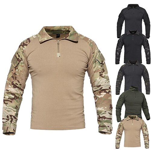 

Men's Combat Shirt Tactical Military Shirt Camo Shirt Solid Colored Camo / Camouflage Long Sleeve Outdoor Spring Summer Autumn / Fall Breathable With Pockets Quick Dry Comfortable Top Terylene