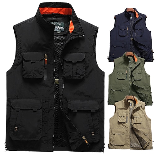 

Men's Fishing Vest Hiking Vest Work Vest Outdoor Quick Dry Breathable Sweat-Wicking Wear Resistance Autumn / Fall Spring Summer Top Camping / Hiking Hunting Fishing khaki Black Army Green