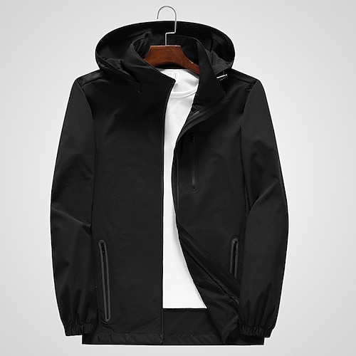 

Men's Hiking Softshell Jacket Hiking Windbreaker Elastane Summer Outdoor Solid Color Quick Dry Lightweight Breathable Stretchy Jacket Hoodie Top Full Length Visible Zipper Hunting Fishing Climbing