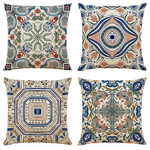 

Cushion Cover 4PCS Soft Geometric Simple Classic Square Throw Pillow Cover Faux Linen Cushion Case Pillowcase for Sofa Bedroom Superior Quality Machine Washable for Sofa Couch Bed Chair