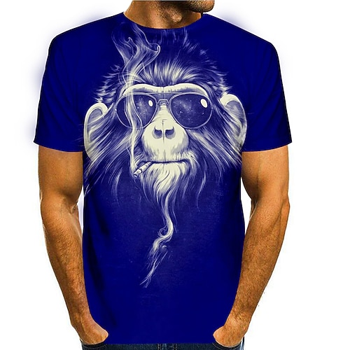 

Men's Tee T shirt 3D Print Graphic Prints Monkey Animal Crew Neck Daily Holiday Print Short Sleeve Tops Basic Casual Blue