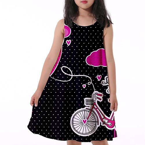 

Kids Girls' Dress Graphic Knee-length Dress Print Sleeveless Dress Summer Black