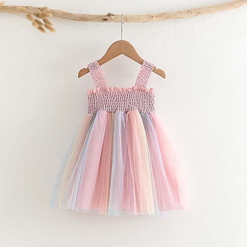 

Kids Girls' Dress Patchwork Sundress Dress Mesh Cotton Sleeveless Basic Dress Pink