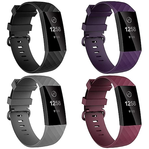 

4 Pack Smart Watch Band for Fitbit Charge 4/3/3SE Silicone Smartwatch Strap Metal Clasp Adjustable Breathable Sport Band Replacement Wristband