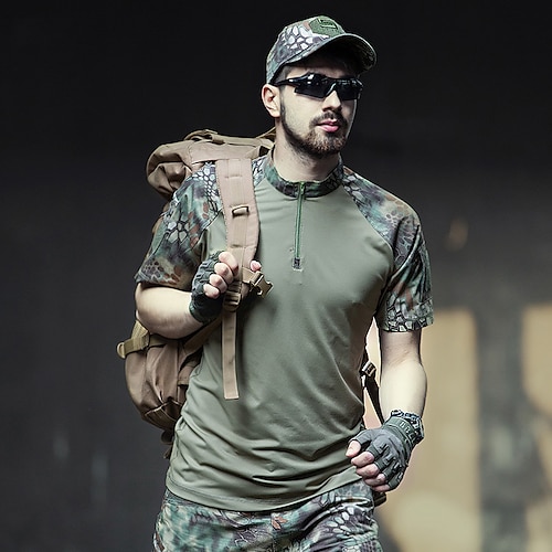 

Men's Hunting T-shirt Tee shirt Camo Shirt Combat Shirt Camo / Camouflage Short Sleeve Outdoor Summer Quick Dry Breathability Wearable Breathable Cotton Polyester Python jungle Python pattern police