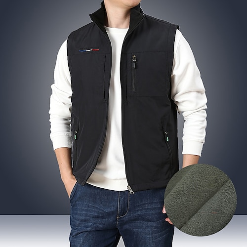 

Men's Fishing Vest Hiking Fleece Vest Sleeveless Winter Jacket Trench Coat Top Outdoor UV Sun Protection Breathable Quick Dry Lightweight Winter Sapphire Black Gray Fishing Climbing Camping / Hiking