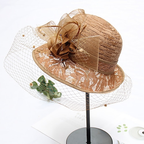 

Hats Headwear Straw Hats Tulle Straw Bucket Hat Straw Hat Sun Hat Casual Holiday Vintage Style With Feather Headpiece Headwear