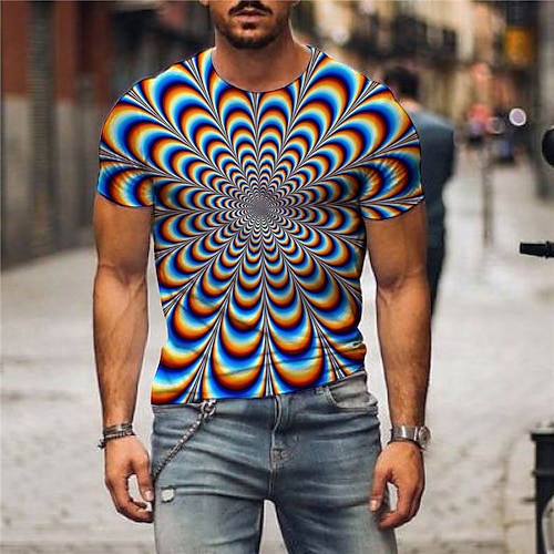 

Men's Tee T shirt Tee Shirt 3D Print Graphic Patterned Optical Illusion Plus Size Classic Collar Daily Weekend Print Short Sleeve Tops Basic Casual Green Blue Purple / Wet and Dry Cleaning