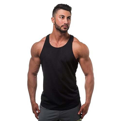 

Herre Singlet til jogging Treningstopp Ermeløs Topper Atletisk treningsklær Bomull Pustende Lettvekt Myk Trening Treningsøkt Løp Sports Sportsklær Ensfarget Svart Hvit Rød