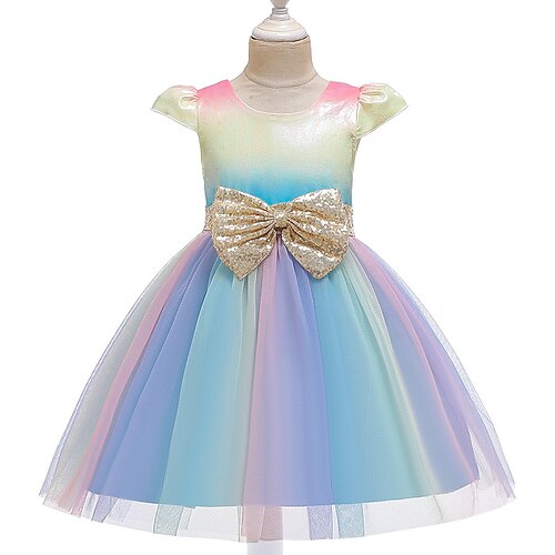 

Toddler Girls' Party Dress Rainbow Party Dress Knee-length Dress Performance Crewneck Sleeveless Active Dress 3-7 Years Fall Blue / Spring