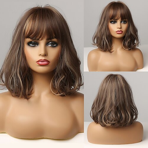 

Brown Wigs for Women Synthetic Wig Water Wave Bob Wig Blonde Short A1 Synthetic Hair Cosplay Party Fashion Blonde Brown