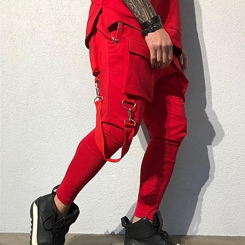 Men's Cargo Pants Cargo Trousers Trousers Techwear Multi Pocket Plain  Outdoor Sports Full Length Casual Sports Cotton Sports Streetwear Loose Fit  Red Micro-elastic 2024 - $33.99