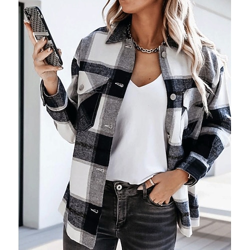 

Women's Casual Jacket Holiday Going out Print Single Breasted Shacket Geometric Loose Fit Outerwear Long Sleeve Pink Green Black S M L XL XXL
