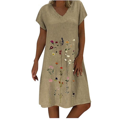 Damen Etuikleid Knielanges Kleid Weiß Purpur Hellgrün Khaki Kurzarm Blumen Bedruckt Frühling Sommer V-Ausschnitt Alltag 2022 S M L XL XXL 3XL 4XL 5XL