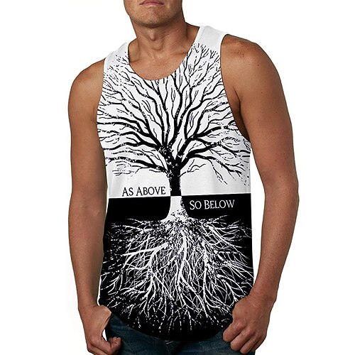 

Men's Tank Top Vest Undershirt Tree Crew Neck Black / White 3D Print Daily Holiday Sleeveless 3D Print Clothing Apparel Casual Beach / Summer / Summer