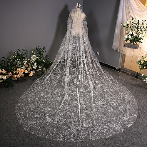 

1 strato Antico / Classico Veli da sposa Velo lungo (a terra) con Ricamo 157,48 pollici (400 cm) Tulle