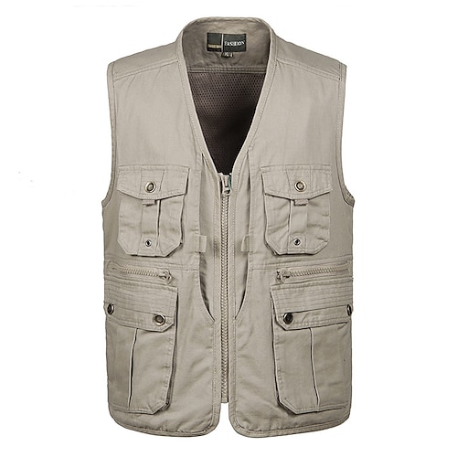 

Men's Fishing Vest Sleeveless Vest / Gilet Outdoor Multi-Pockets Breathable Mesh Quick Dry Lightweight Cotton Solid Colored Army Green Dark Green Khaki Fishing Hiking Camping