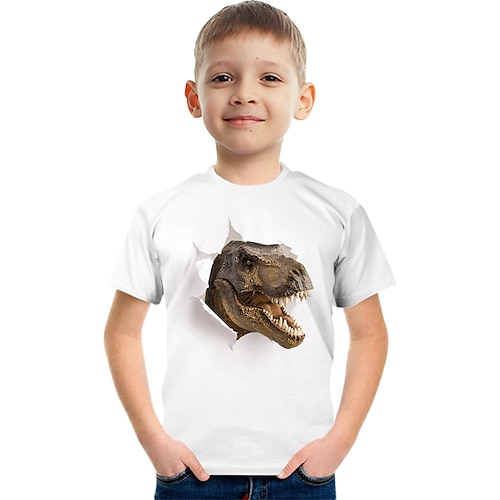 

Bambino Da ragazzo maglietta T-shirt Manica corta Dinosauro Pop art Animali Bianco Bambini Top Estate Attivo Fantastico