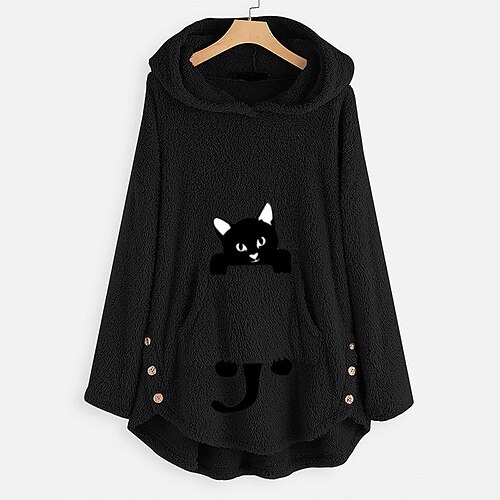 

Inspired by Animal Cat Sweatshirt Cat Ear Fleece Hoodie Anime Pront Pocket Teddy Plain Button Hoodie For Women's Adults' Hot Stamping Flannel Casual Daily