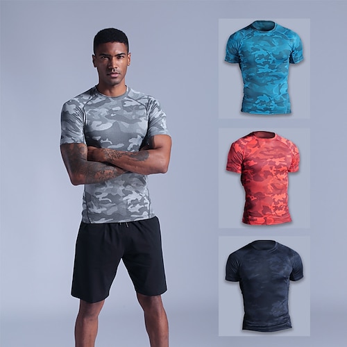 

Men's Compression Shirt Running Shirt Short Sleeve Tee Tshirt Athletic Spandex Breathable Quick Dry Moisture Wicking Gym Workout Running Active Training Sportswear Activewear Camo / Camouflage Dark