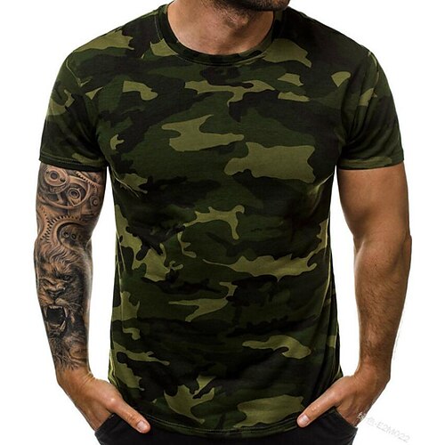 

Men's Hunting T-shirt Tee shirt Camo / Camouflage Short Sleeve Outdoor Summer Breathability Wearable Soft Wicking Polyester Blue Grey Dark Gray Green