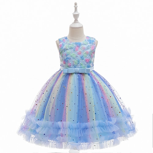 

Girls' Sleeveless Galaxy 3D Printed Graphic Dresses Cute Princess Knee-length Polyester Dress Spring, Fall, Winter, Summer Kids Regular Fit Sequins Bow