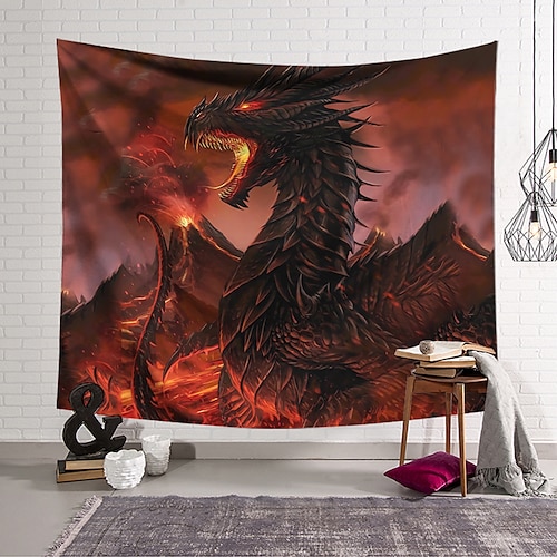

Fire Dragon Wall Tapestry Art Decor Blanket Dinosaur Curtain Hanging Home Bedroom Living Room Decoration and Fantasy and Novelty