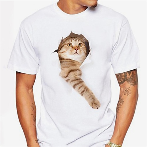 

Herren T Shirt Grafischen T-Shirts Katze Rundhalsausschnitt Hellrosa Schwarz / Weiß Korallenorange Gelb Weiß 3D-Druck Täglich Festtage Kurzarm Bedruckt Bekleidung Sport Designer Casual / Sommer