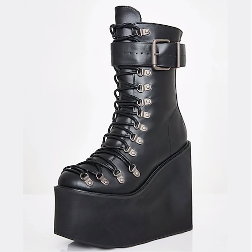 

Women's Boots Daily Goth Boots Booties Ankle Boots Winter Buckle Lace-up Platform Wedge Heel Round Toe Punk & Gothic PU Synthetics Zipper Black