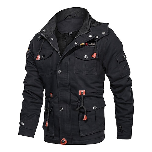 

Men's Hoodie Jacket Military Tactical Jacket Hiking Fleece Jacket Winter Outdoor Warm Thicken Windbreaker Cotton Parka Coat Hooded Windproof Breathable Outerwear Zip Top Winter Jacket Hunting