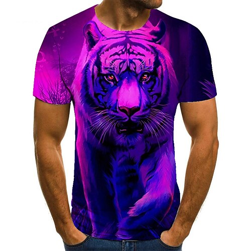 Men's T shirt 3D Print Animal Round Neck Casual Daily 3D Print Print Short Sleeve Tops Casual Fashion Purple