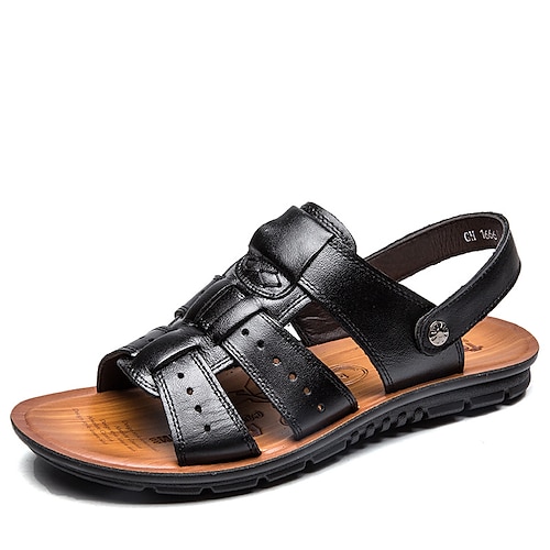 

Men's Sandals Fisherman Sandals Comfort Sandals Outdoor Daily Walking Shoes Faux Leather Cowhide Breathable Non-slipping Dark Brown Black Summer