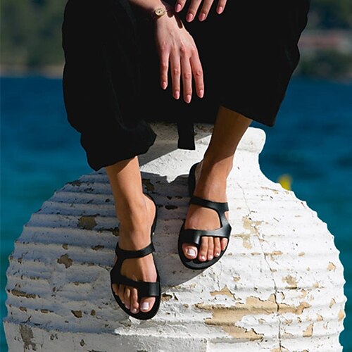 

Women's Sandals Block Heel Round Toe PU Solid Colored Black