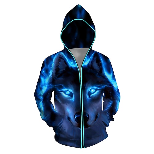 

Homme Sweat à capuche zippé Bleu Violet Capuche Graphic Loup Gris foncé Imprimer Casual du quotidien Vacances 3D effet Vêtement de sport Casual Grand et grand Printemps Automne Vêtement Tenue Pulls
