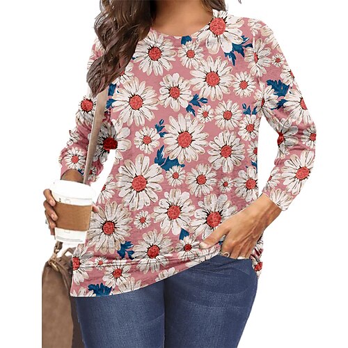 

Mulheres Plus Size Blusas Camiseta Floral Gráfico Margarida Estampado Manga Longa Crewneck Azul Rosa Tamanho grande XL XXL 3XL 4XL 5XL / Tamanhos Grandes