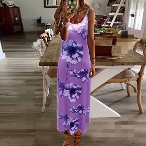 

Women's Shift Dress Green Blue Purple Sleeveless Floral Print Spring Summer V Neck Hot Boom Sale Dress S M L XL XXL 3XL 4XL 5XL