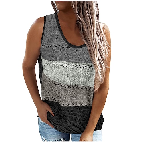 

Women's Sweater Vest Jumper Knit Print Striped Crew Neck Basic Stylish Daily Going out Spring Summer S M L / Sleeveless / Sleeveless / Regular Fit