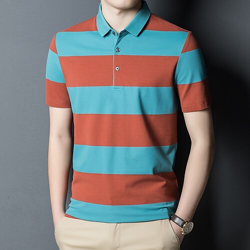 

Men's Golf Shirt Polo Shirt Breathable Quick Dry Moisture Wicking Short Sleeve Polo Shirts T Shirt Regular Fit Basic Stripes Autumn / Fall Spring Summer Tennis Golf Running / Cotton / Micro-elastic