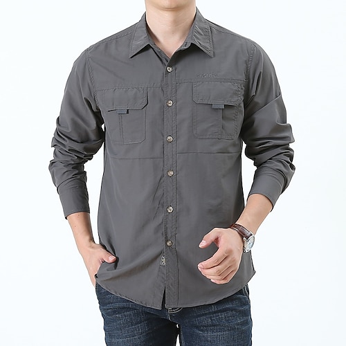 

Men's Shirt Solid Colored Turndown Street Casual Button-Down Short Sleeve Tops Casual Fashion Breathable Comfortable Black / Gray