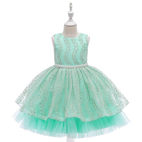 

Toddler Girls' Party Dress Solid Color Party Dress Knee-length Dress Performance Pleated Sleeveless Fashion Dress 3-7 Years Spring Green / Cute / Embroidered / Summer