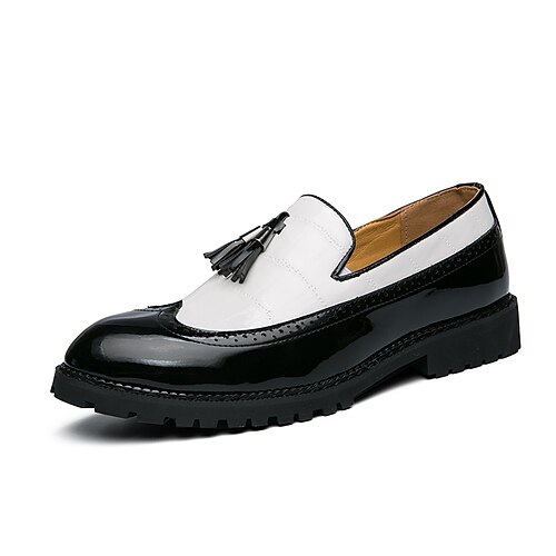 

Men's Loafers Slip-Ons Casual Vintage Classic Daily Party Evening PU Booties / Ankle Boots Black and White Spring Summer