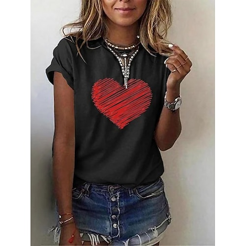 

Mujer Camiseta Negro Blanco Azul Piscina Graphic Corazón Estampado Manga Corta Casual Diario Básico Vintage Escote Redondo Regular S