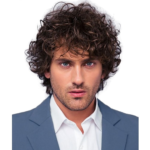 Synthetic Wig Curly Short Bob Wig Short Black / Brown Synthetic Hair 28 inch Men's Party Fashion Comfy Black Brown