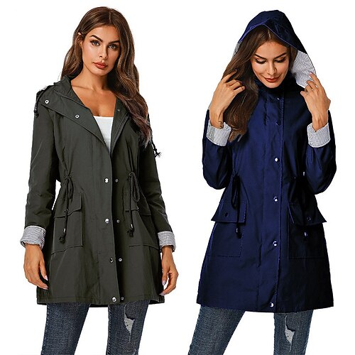 

Women's Hiking Jacket Hiking Windbreaker Winter Summer Outdoor Solid Color Waterproof Breathable Quick Dry Sweat wicking Jacket Hoodie Top Hunting Fishing Climbing Navy Black Green