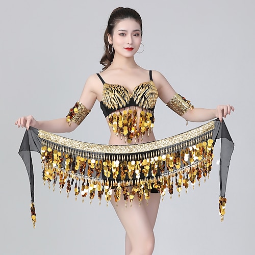 

Belly Dance Top Beading Ruching Split Joint Women's Training Performance Sleeveless Natural Sequined Polyester