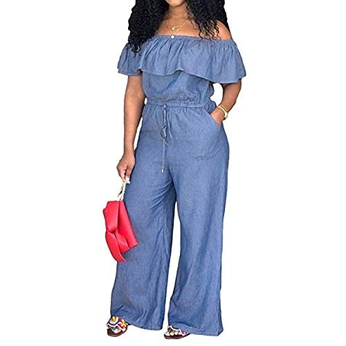 

Women's Plus Size Jumpsuit Ruffle Short Sleeve Basic Spring Summer Light Blue Navy Blue L XL XXL XXXL 4XL / One Shoulder