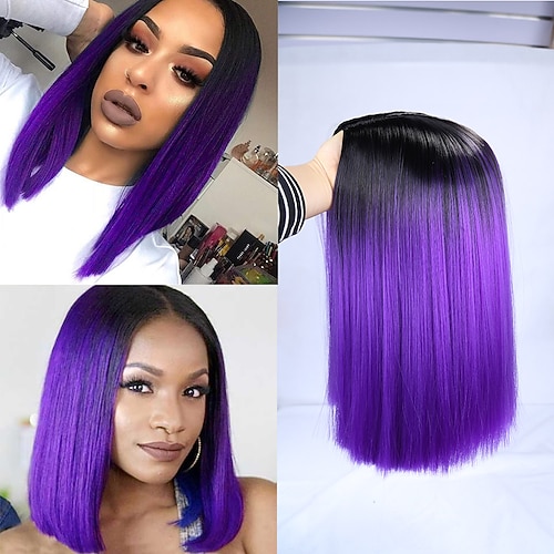 

Black Purple/Blonde/Grey/Flax Brown/ Straight Synthetic Wig Shoulder Length Middle Part Cosplay For Women's Daily Wig Blunt Cut Bob